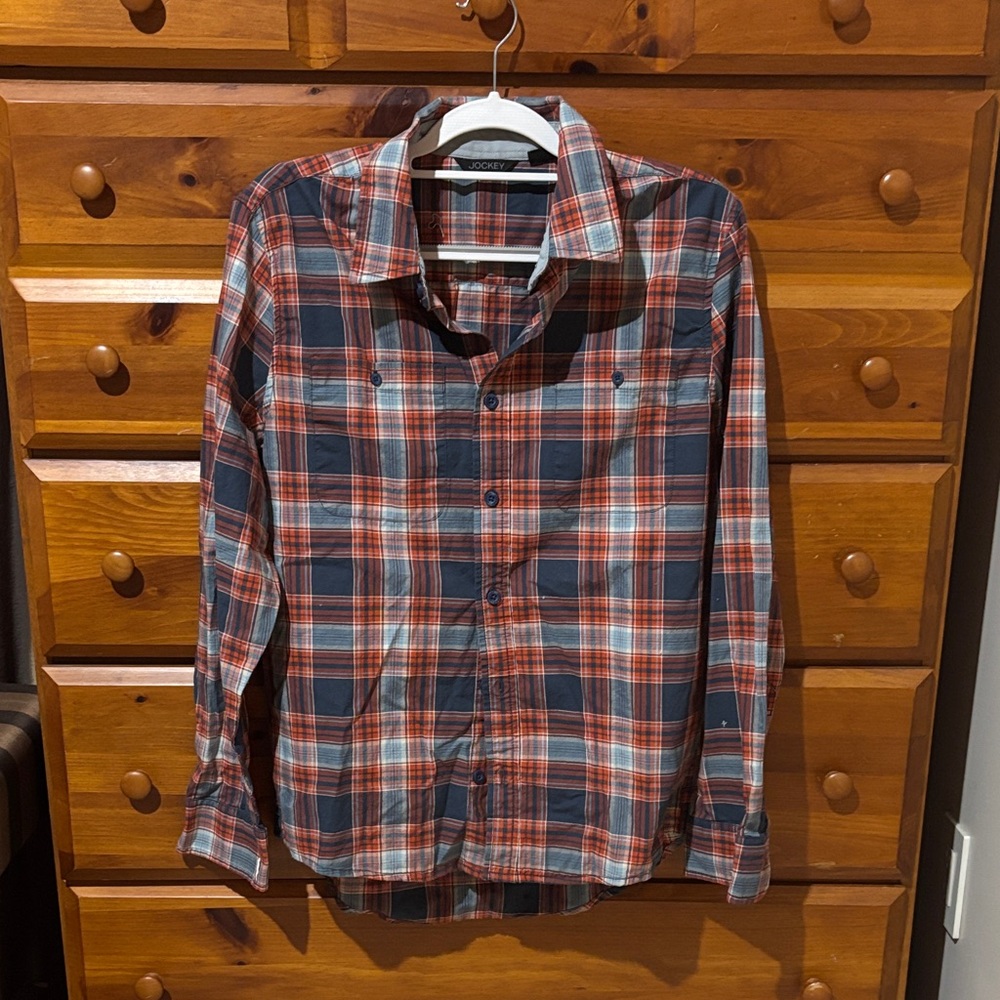 Jockey Navy and Red Plaid Casual Shirt